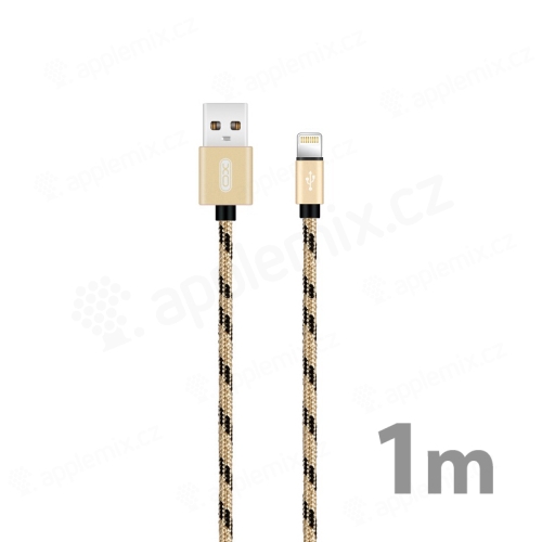 Synchronizační a nabíjecí kabel XO - Lightning pro Apple zařízení - tkanička - zlatý / černý - 1m