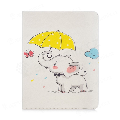 Puzdro pre Apple iPad Pro 12,9" (2018) - stojan - umelá koža - slon s dáždnikom