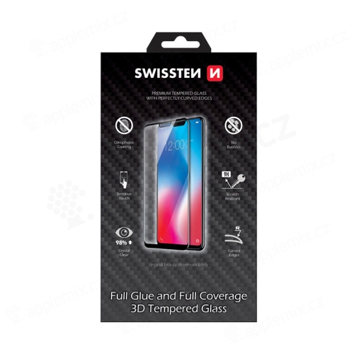 Tvrzené sklo (Tempered Glass) SWISSTEN pro Apple iPhone SE (2020) / SE (2022) - 3D - černý rámeček - 0,2mm
