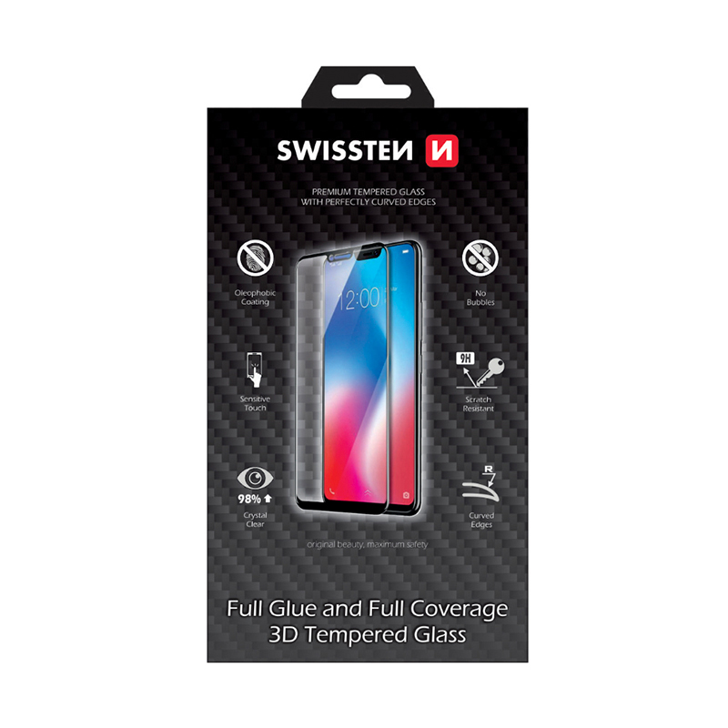 Tvrzené sklo (Tempered Glass) SWISSTEN pro Apple iPhone 13 / 13 Pro / 14 - 3D - černý rámeček - 0,2mm