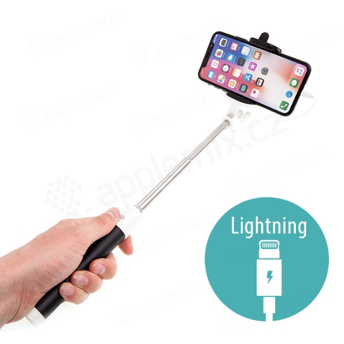 Selfie tyč / monopod - kabelová spoušť - konektor Lightning - černá