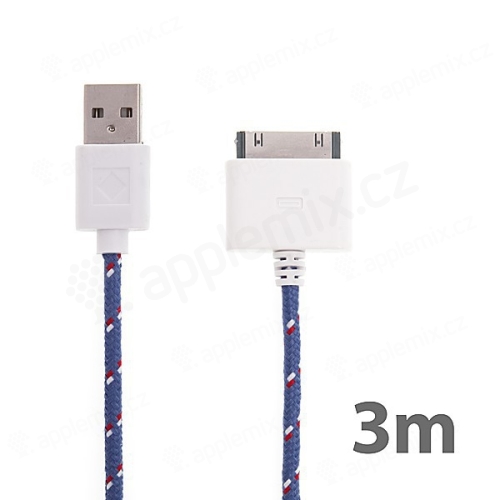 Synchronizační a nabíjecí kabel s 30pin konektorem pro Apple iPhone / iPad / iPod - tkanička - fialový - 3m