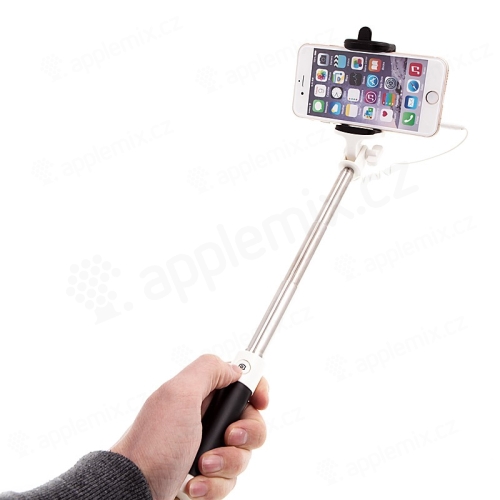Selfie tyč teleskopická - kabelová spoušť - 3,5mm jack - černá