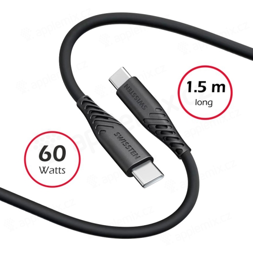 Synchronizační a nabíjecí kabel SWISSTEN Silicone pro Apple zařízení - USB-C / USB-C - 60W - 1,5m - černý