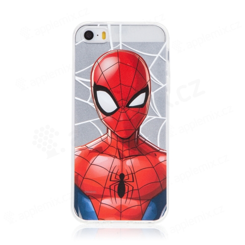 Kryt MARVEL pre Apple iPhone 5 / 5S / SE - gumový - Spiderman s pavučinou - priehľadný