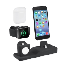 Nabíjecí stanice / stojánek pro Apple iPhone + AirPods + Watch - silikonový - černý