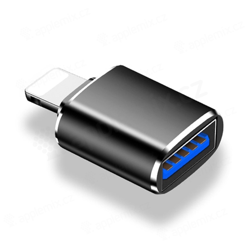 Konektor/redukcia USB-A samica na Lightning samec - pre flash disk/myš - kovový - čierny