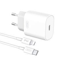 2v1 nabíjecí sada 25W pro Apple zařízení - EU adaptér a kabel USB-C / Lightning - bílá