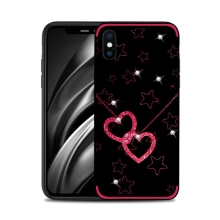 Kryt NXE pro Apple iPhone Xs Max - srdce a hvězdy s kamínky - černý