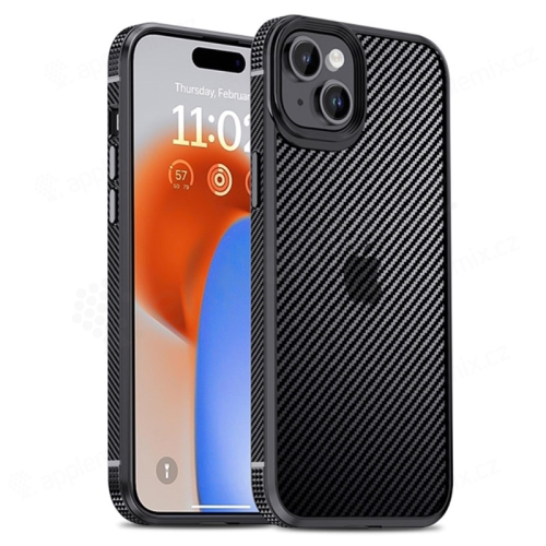 Kryt IPAKY pro Apple iPhone 15 - plastový / gumový - karbonová textura - černý