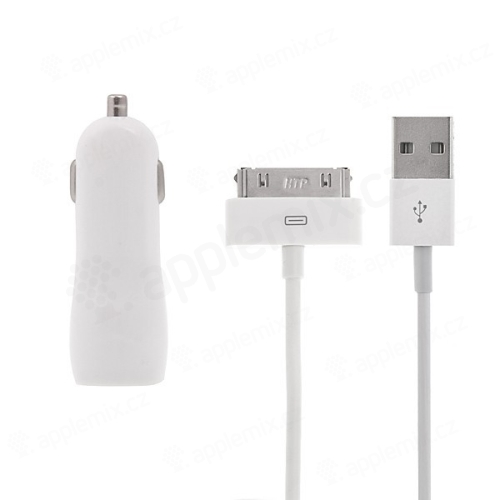 Sada 2v1 nabíječka do auta s 2 USB porty (3.1A) + 30pin kabel pro Apple zařízení - bílá