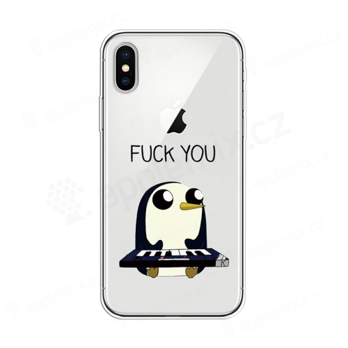Kryt pro Apple iPhone X / Xs - gumový - tučňák "Fuck You"