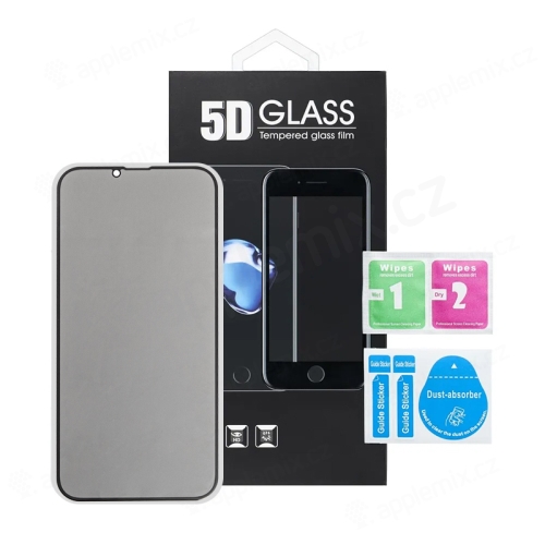 Tvrzené sklo (Tempered Glass) "5D" pro Apple iPhone 13 Pro Max - 2,5D - černý rámeček - privacy - 0,3mm