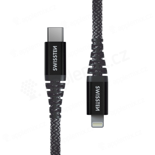 Synchronizační a nabíjecí kabel SWISSTEN Kevlar - USB-C / Lightning - 1,5m - antracitově černý