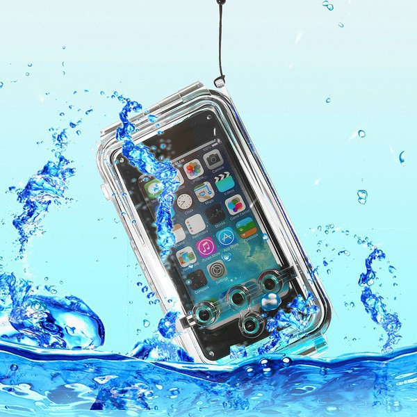 Vodotěsné pouzdro s odolností do 40m hloubky (IPX8) pro Apple iPhone 5 / 5C / 5S / SE - modro-průhledné