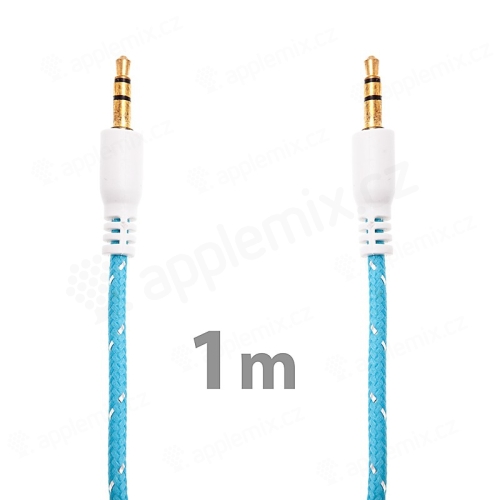 Propojovací audio jack kabel 3,5mm pro Apple iPhone / iPad / iPod a další zařízení - tkanička - modrý - 1m