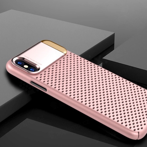 Kryt pro Apple iPhone X - perforovaný / s otvory - kovový stojánek - plastový - růžový