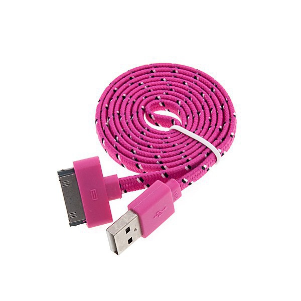 Synchronizační a nabíjecí kabel s 30pin konektorem pro Apple iPhone / iPad / iPod - tkanička - plochý růžový - 1m