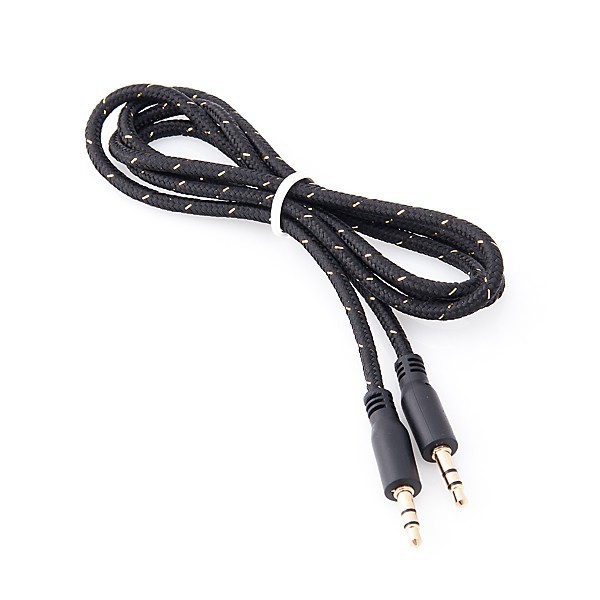 Propojovací audio jack kabel 3,5mm pro Apple iPhone / iPad / iPod a další zařízení - tkanička - černý - 1m