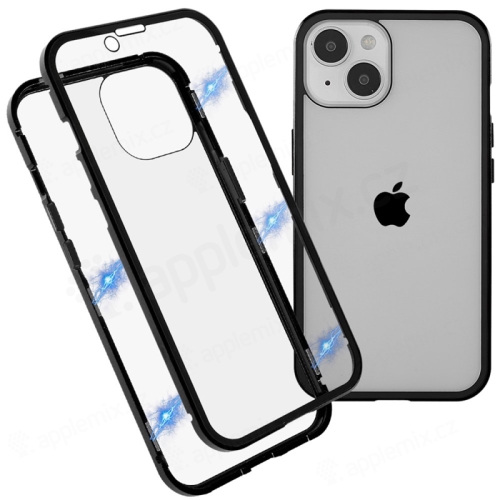 Kryt pro Apple iPhone 15 Plus - 360° ochrana - magnetické uchycení - skleněný / kovový - černý