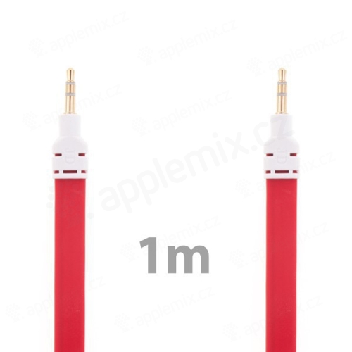 Noodle style propojovací audio jack kabel 3,5mm pro Apple iPhone / iPad / iPod a další zařízení - červený s bílými koncovkami