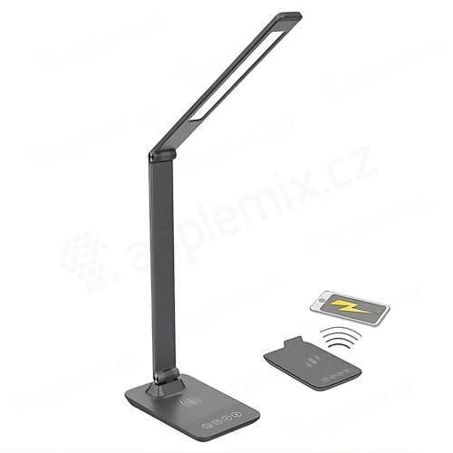 Stolní lampička SOLIGHT + bezdrátová nabíječka 10W Qi - USB-A + EU napájecí adaptér - šedá