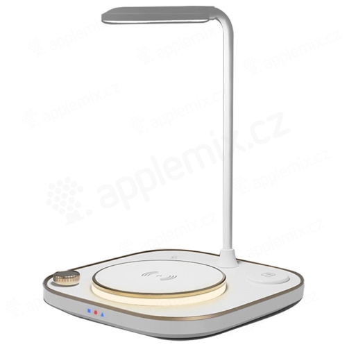 Stolní lampička + bezdrátová nabíječka Qi + nabíječka Watch + nabíječka AirPods + USB-C - bílá