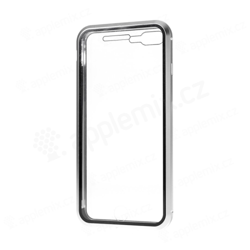 Kryt pre Apple iPhone 7 Plus / 8 Plus - 360° ochrana - magnetické pripevnenie - sklo / kov - strieborný