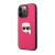 Kryt KARL LAGERFELD pre Apple iPhone 13 Pro - umelá koža / kov - hlava Karla - ružový