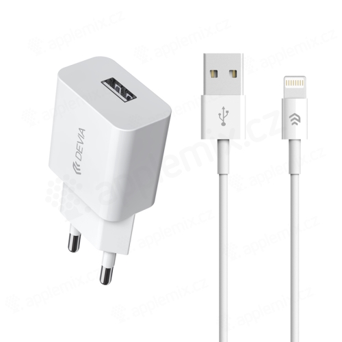 2v1 nabíjecí sada DEVIA pro Apple zařízení - EU adaptér a kabel Lightning - bílá