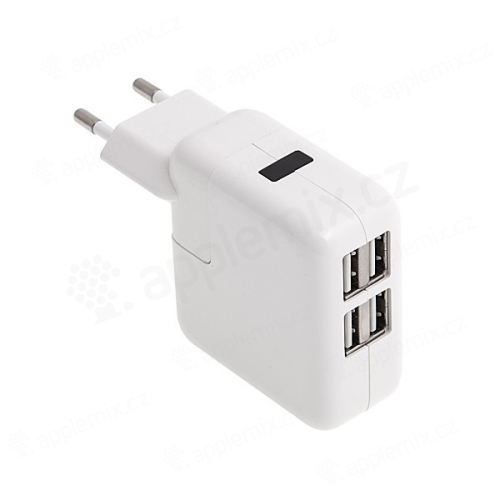 EU napájecí adaptér / nabíječka s porty 4x USB (1A, 2.1A) pro Apple iPhone / iPad / iPod - bílý