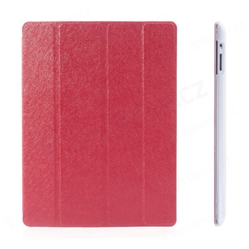 Pouzdro + Smart Cover pro Apple iPad 2. / 3. / 4.gen. - červené průhledné - elegantní textura
