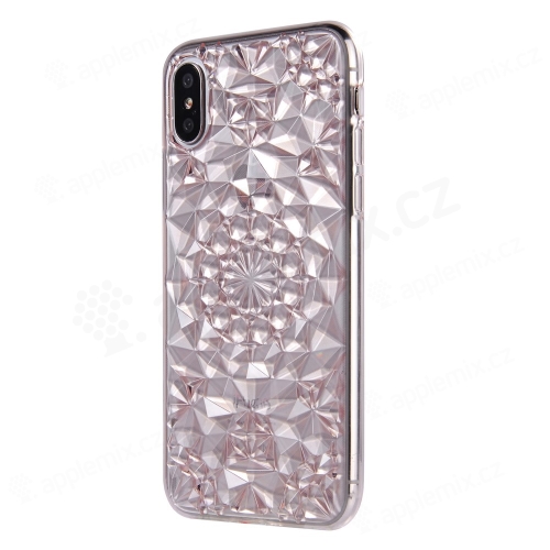 Kryt SULADA pro Apple iPhone X - 3D diamantová textura - gumový - růžový