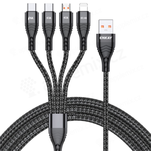 Kabel 4v1 pro Apple iPhone / iPad - USB-A na 2x USB-C + Micro B + Lightning - tkanička - černý - 1,2m