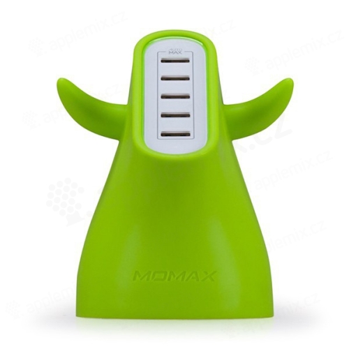 Designová nabíječka MOMAX U.Bull s 5x USB porty (8A) - silikonový povrch - zelená