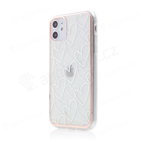 Kryt pre Apple iPhone 11 - plastový / gumový - ružový - valentínske srdiečka