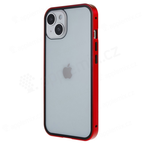 Kryt pre Apple iPhone 15 - 360° ochrana - magnetické pripevnenie - sklo/kov - červený