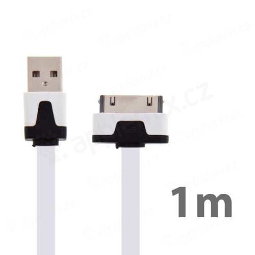 Synchronizačný a nabíjací plochý USB kábel pre Apple iPhone / iPad / iPod - biely