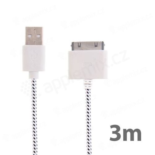 Synchronizační a nabíjecí kabel s 30pin konektorem pro Apple iPhone / iPad / iPod - tkanička - bílý - 3m