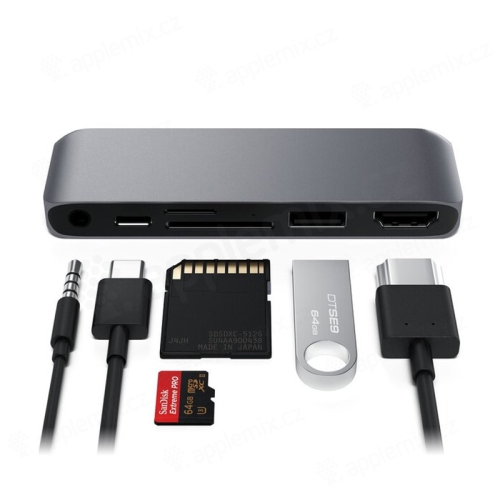 Dokovací stanice / hub SATECHI pro Apple MacBook / iPad - USB-C + USB-A + HDMI + SD - kovově šedý
