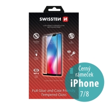 Tvrzené sklo (Tempered Glass) SWISSTEN Case Friendly pro Apple iPhone 7 / 8 / SE (2020) - 2,5D - černý rámeček - 0,3mm