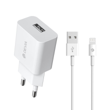 2v1 nabíjecí sada DEVIA pro Apple zařízení - EU adaptér a kabel MFi Lightning 1m - bílá