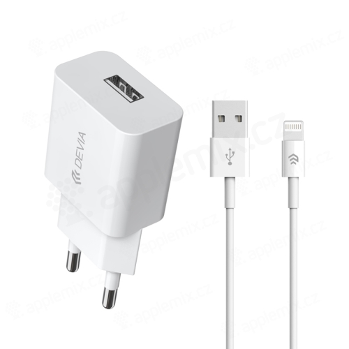2v1 nabíjecí sada DEVIA pro Apple zařízení - EU adaptér a kabel MFi Lightning 1m - bílá