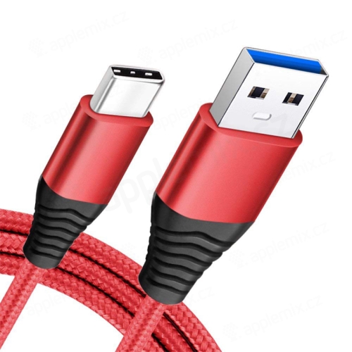 Synchronizační a nabíjecí kabel USB-C - USB 3.0 - tkanička - 1,8m - červený