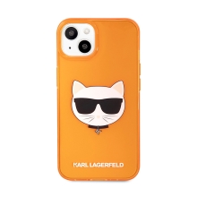 Kryt KARL LAGERFELD pro Apple iPhone 13 mini - hlava Choupette - gumový - oranžový