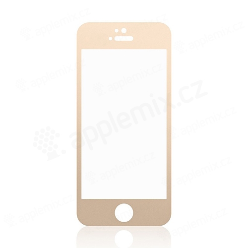 Tvrzené sklo (Tempered Glass) pro Apple iPhone 5 / 5S / 5C / SE - zlatý rámeček - 0,3mm