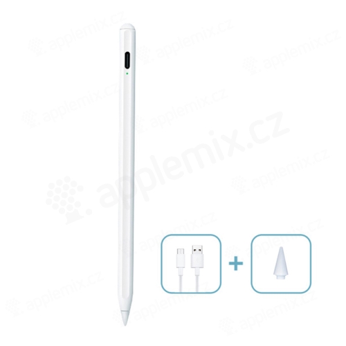 Dotykové pero / stylus - aktivní provedení + Pencil kompatibilní - podpora přítlaku - bílé