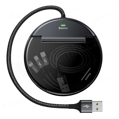 Redukce / dobíjecí přepojka BASEUS 1x USB na 2x USB + USB-C + nabíjecí kabel 3v1 - černá / šedá