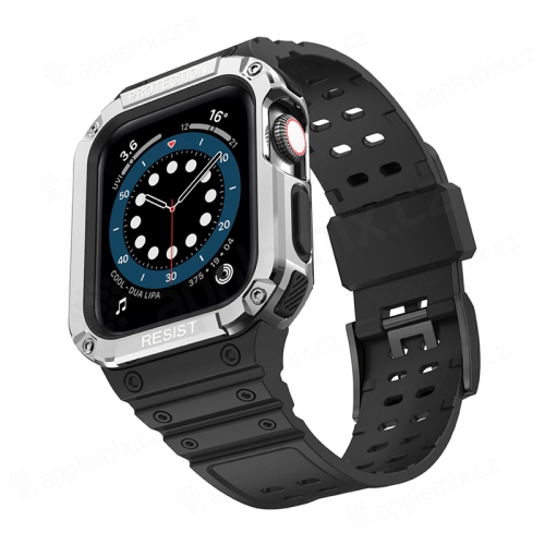 Kryt / puzdro pre Apple Watch 44 mm / 45 mm - celé telo + remienok - odolné - čierne / strieborné