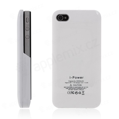 Externí baterie s plastovým krytem pro Apple iPhone 4 / 4S - 2200 mAh - bílá